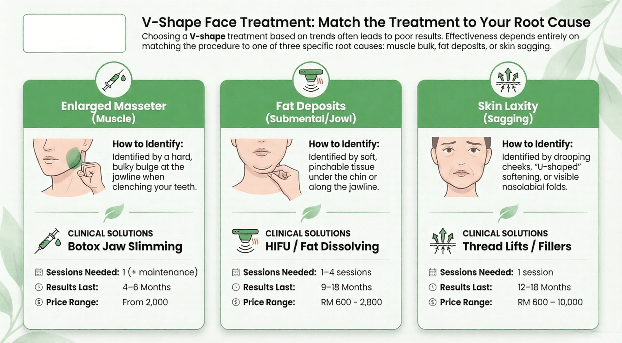 v-shape face treatment match the treatment to your root cause infographic